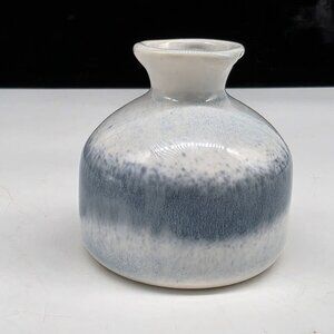 Handmade Ceramic Vase With Blue & White Gradient Drip Glaze Finish 3.5" Tall